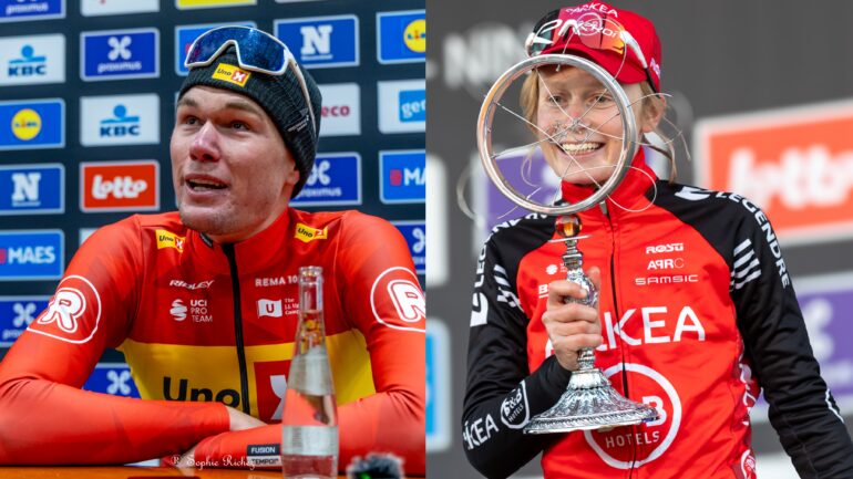 Søren Wærenskjold (Uno-X Mobility) en Lotte Claes (Arkéa-B&B Hotels)
