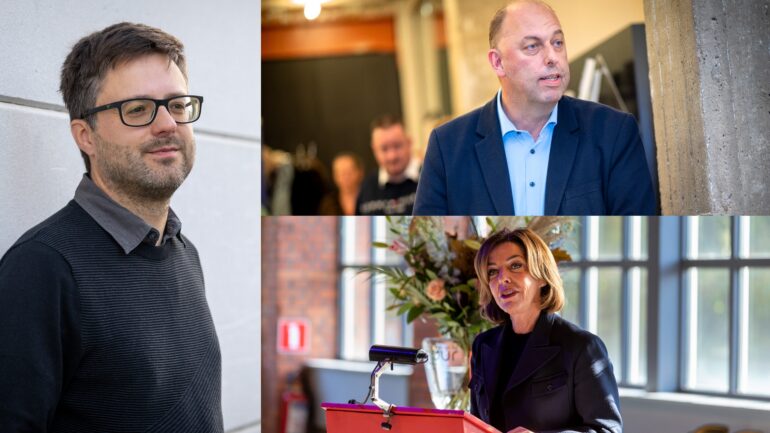 Joachim De Maeseneer (PVDA Ninove), schepen werner Somers en gouverneur van Oost-Vlaanderen Carina Van Cauter