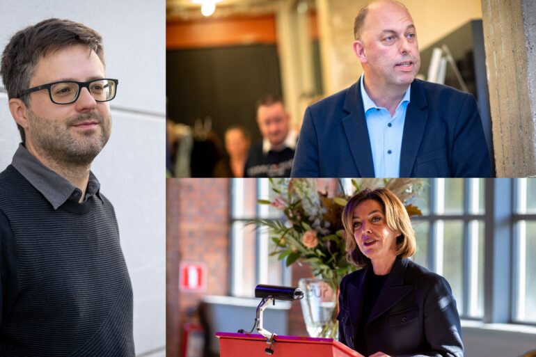 Joachim De Maeseneer (PVDA Ninove), schepen werner Somers en gouverneur van Oost-Vlaanderen Carina Van Cauter